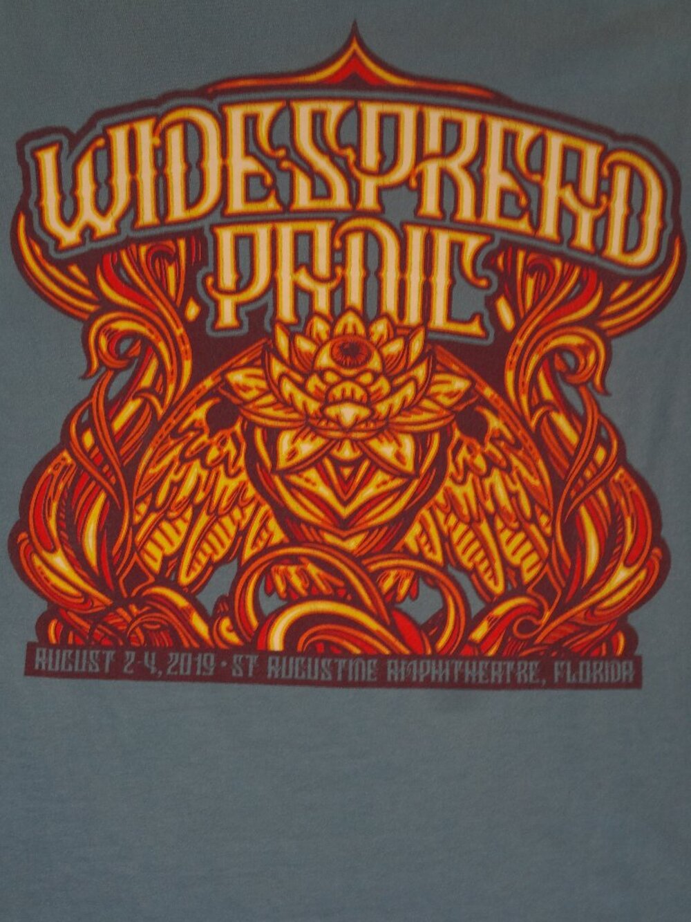 WIDESPREAD PANIC ST AUGUSTINE FL AUGUST 2019 BLUE MED T-SHIRT L712 (SPOT C PICS)